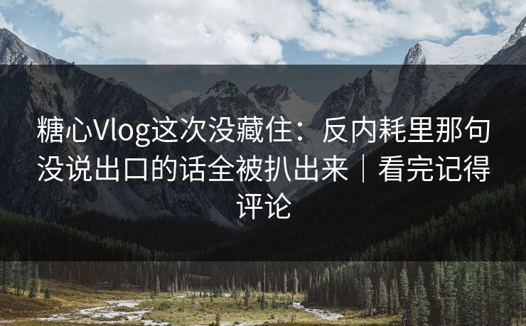 糖心Vlog这次没藏住：反内耗里那句没说出口的话全被扒出来｜看完记得评论